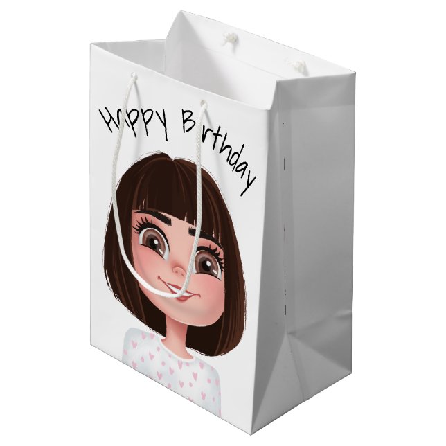 Bolsa De Regalo Mediana Personalizado Chica De Cumpleaños En Blanco (Angulo Anverso)