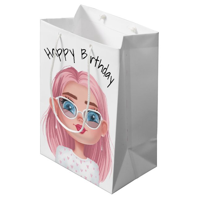 Bolsa De Regalo Mediana Personalizado Chica De Cumpleaños En Blanco (Angulo Anverso)