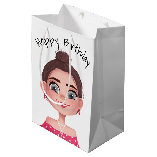 Bolsa De Regalo Mediana Personalizado Chica De Cumpleaños En Blanco (Angulo Anverso)
