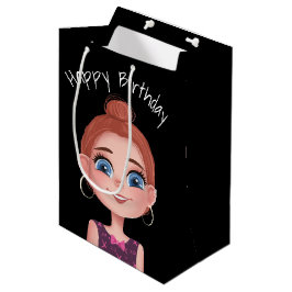 Bolsa De Regalo Mediana Personalizado Chica De Cumpleaños En Negro