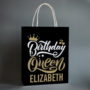 Bolsa De Regalo Mediana Personalizado Cumpleaños Reina Negra y Oro Persona