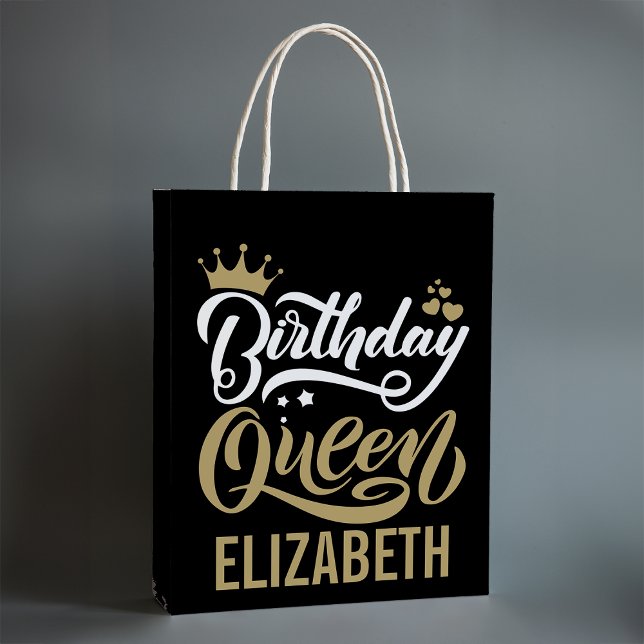 Bolsa De Regalo Mediana Personalizado Cumpleaños Reina Negra y Oro Persona (Subido por el creador)