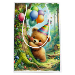 Bolsa De Regalo Mediana Personalizado Cute Bear Cub Cumpleaños