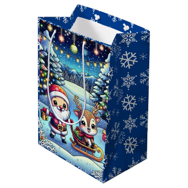 Bolsa De Regalo Mediana Personalizado Cute Santa y Navidades de renos (Angulo reverso)