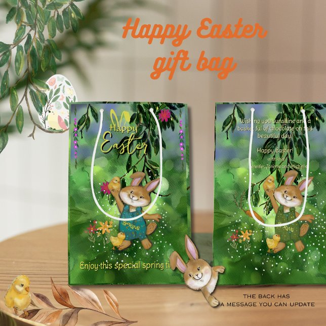Bolsa De Regalo Mediana Personalizado de acuarela Conejo de Pascua ( Watercolor Custom Easter bunny Medium Gift Bag)