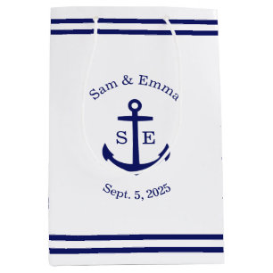 Bolsa De Regalo Mediana Personalizado de Ancla Náutica (blanco y azul)