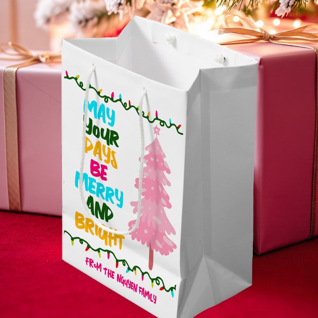 Bolsa De Regalo Mediana Personalizado de árbol de navidad rosa brillante m (Subido por el creador)