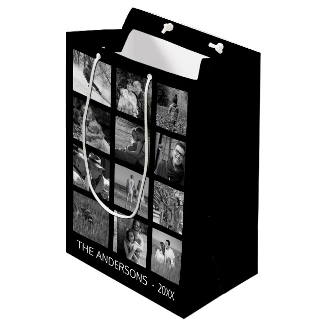 Bolsa De Regalo Mediana personalizado de Collage de 12 fotos familiares ✨ (Angulo Anverso)
