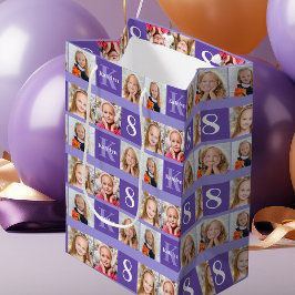 Bolsa De Regalo Mediana Personalizado de Collage de fotos Purple Birthday