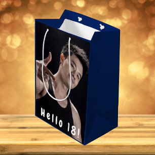 Bolsa De Regalo Mediana Personalizado de cumpleaños foto hola 18 hombres a