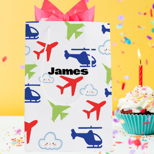 Bolsa De Regalo Mediana Personalizado del Aviador de Avión y Nubes de Colo