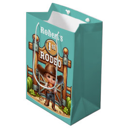 Bolsa De Regalo Mediana Personalizado del primer cumpleaños de Rodeo de Co