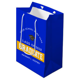 Bolsa De Regalo Mediana Personalizado del Real Blue and Gold Graduation Co
