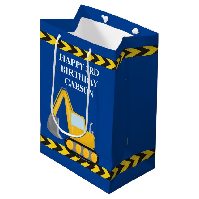Bolsa De Regalo Mediana Personalizado del vehículo de construcción azul de (Angulo Anverso)