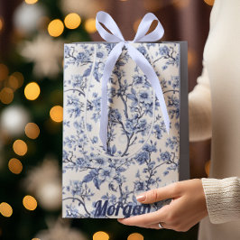 Bolsa De Regalo Mediana Personalizado Elegante Floral Azul Vintage francés