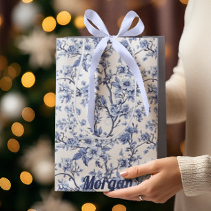 Bolsa De Regalo Mediana Personalizado Elegante Floral Azul Vintage francés