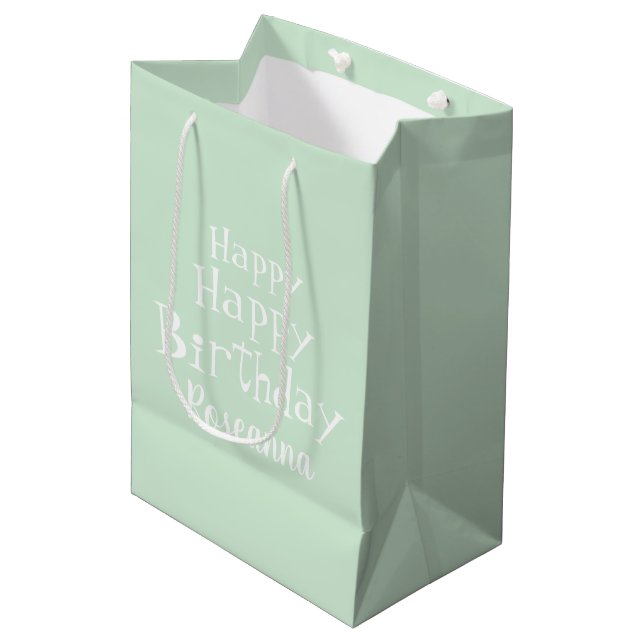 Bolsa De Regalo Mediana Personalizado Feliz Cumpleaños Pastel Mint Green (Angulo Anverso)