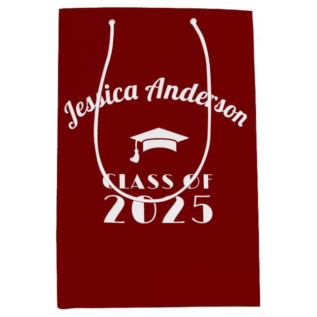Bolsa De Regalo Mediana Personalizado Graduación Rojo y Blanco  (Anverso)