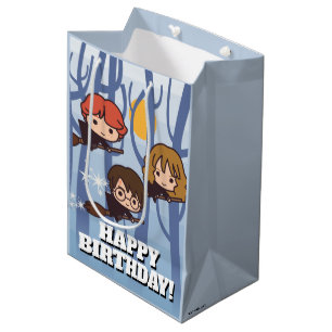 Bolsa De Regalo Mediana Personalizado Harry, Ron Y Hermione Volando En Bos