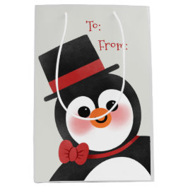 Bolsa De Regalo Mediana Personalizado lindo Penguin Feliz Navidad
