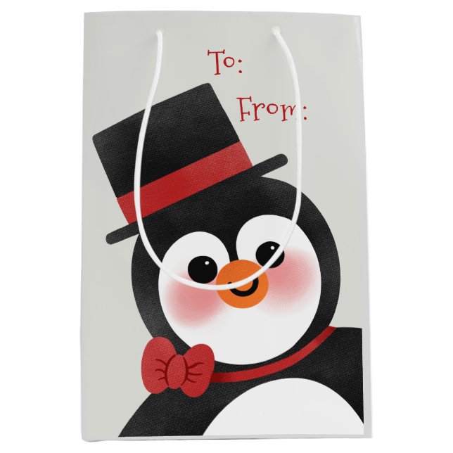 Bolsa De Regalo Mediana Personalizado lindo Penguin Feliz Navidad (Anverso)