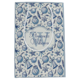 Bolsa De Regalo Mediana Personalizado Monograma Blue Toile Ornamentos de N
