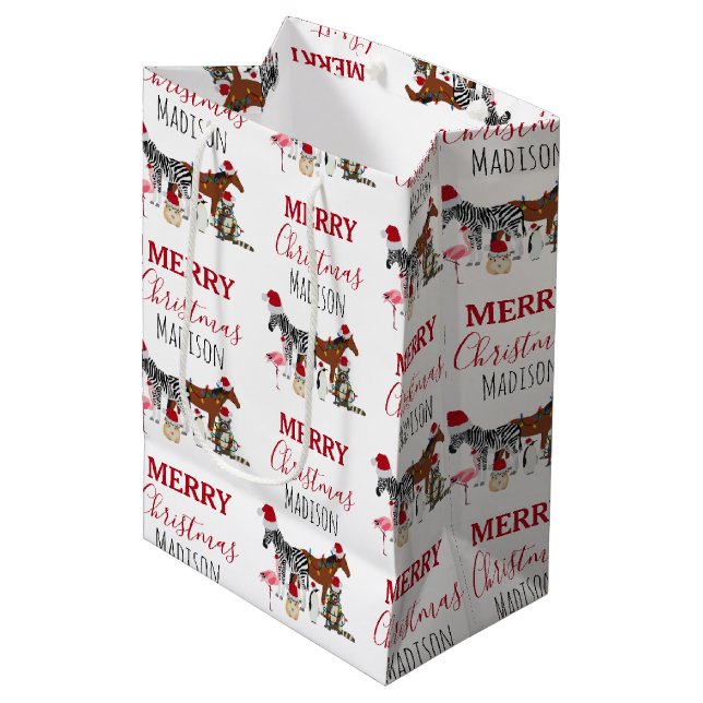 Bolsa De Regalo Mediana Personalizado Navidades divertidos Animals Santa H (Angulo Anverso)