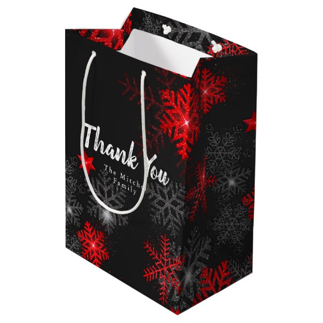 Bolsa De Regalo Mediana Personalizado negro Navidades de copos de nieve añ (Angulo reverso)