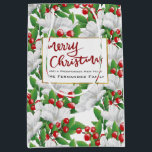 Bolsa De Regalo Mediana Personalizado Red Merry Christmas Winter Floral<br><div class="desc">Diseño de bolsos de regalo para Navidades festivos con un ramo de invierno colorido con flores blancas,  bayas rojas y botánicos verdes brillantes,  sobre fondo blanco personalizable. Modern Merry Christmas,  escritura roja caligrafía Arte original por todos los derechos reservados de Suki.</div>