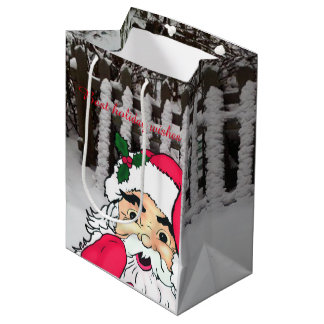 Bolsa De Regalo Mediana Personalizado Santa claus en una valla de piquetes