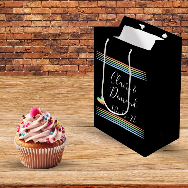 Bolsa De Regalo Mediana Personalizado Suave Arcoiris Retro corazón de raya (Subido por el creador)