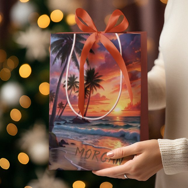 Bolsa De Regalo Mediana Personalizado Tropical Beach Sunset | Arte costero (Subido por el creador)