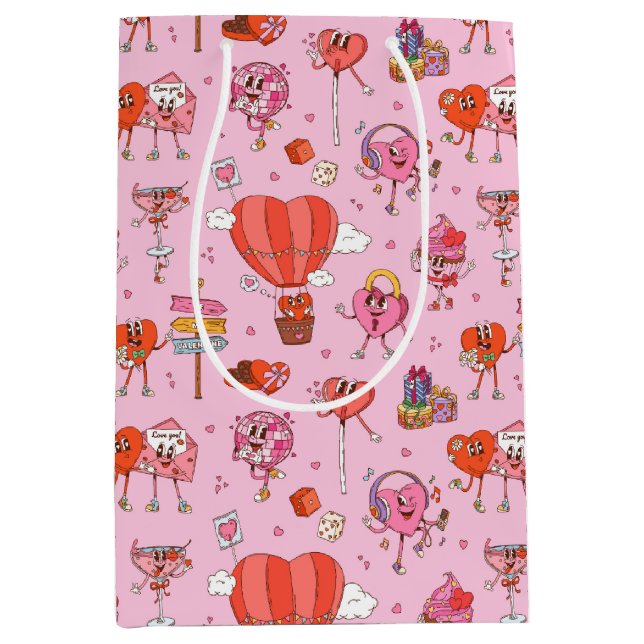 Bolsa De Regalo Mediana Personalizados de San Valentín Retro Groovy (Anverso)