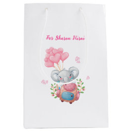 Bolsa De Regalo Mediana Personalizar | Elefante rosa puro