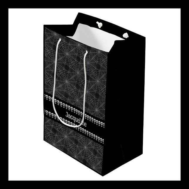 Bolsa De Regalo Mediana Personalized Black Gothic Skull and Spiderweb Name (Subido por el creador)