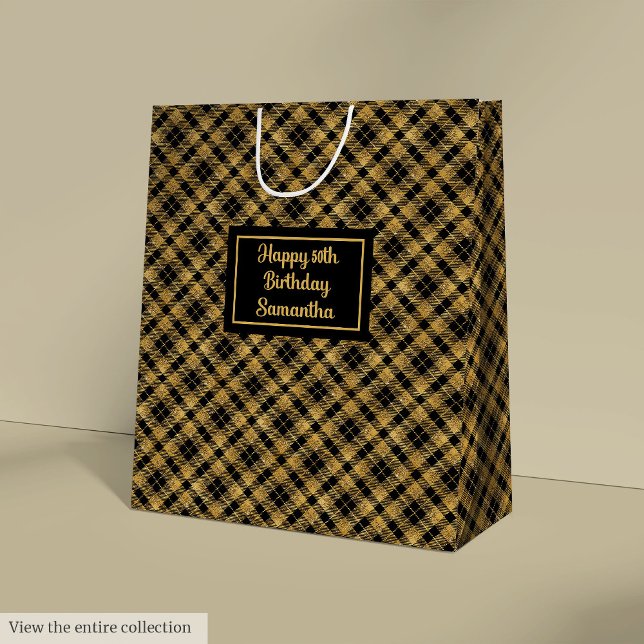 Bolsa De Regalo Mediana Personalized Chic Black Gold Party Gift Bag (Personalized Chic Black Gold Party Gift Bag)