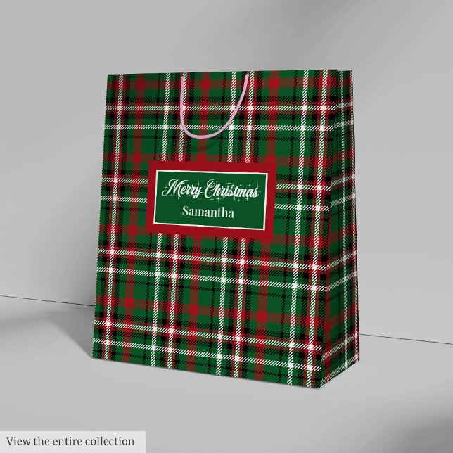 Bolsa De Regalo Mediana Personalized Christmas Gift Bags Tartan Monogram (Personalized Christmas Gift Bags Tartan Monogram Style)