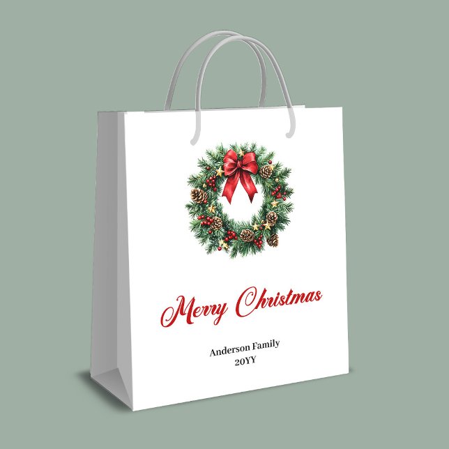 Bolsa De Regalo Mediana Personalized Christmas wreath bag minimalist style (Personalized Christmas wreath bag minimalist style)