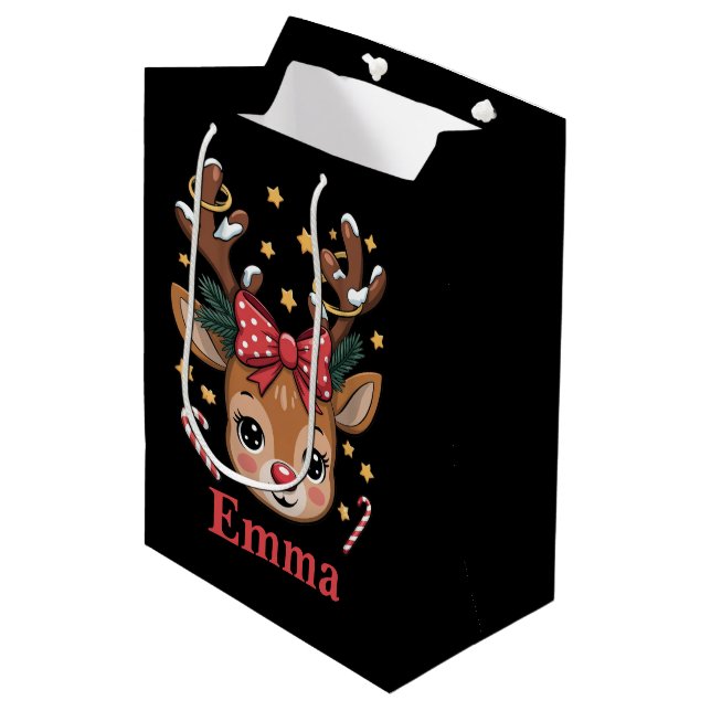 Bolsa De Regalo Mediana Personalized Girl Christmas Reindeer Family Xmas (Angulo Anverso)