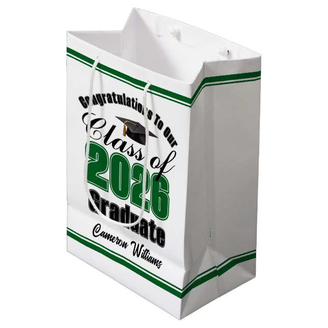 Bolsa De Regalo Mediana Personalized Green Class of 2026 Graduation (Angulo Anverso)