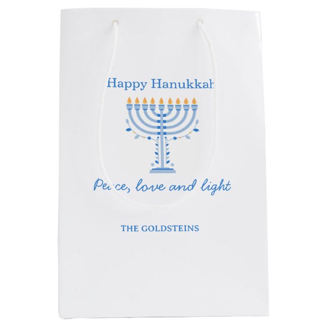 Bolsa De Regalo Mediana Personalized Hannukah gift bag - Happy Hanukkah (Anverso)