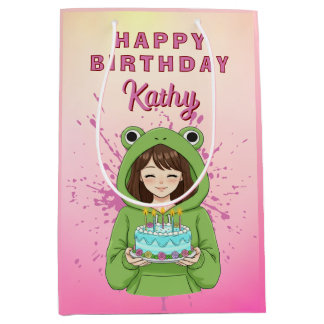 Bolsa De Regalo Mediana Personalized Kawaii Frog Hoodie Girl Birthday