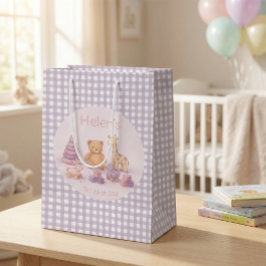 Bolsa De Regalo Mediana Personalized Lavender Gingham 1st Birthday 