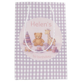 Bolsa De Regalo Mediana Personalized Lavender Gingham 1st Birthday 