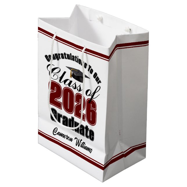 Bolsa De Regalo Mediana Personalized Maroon Class of 2026 Graduation (Angulo Anverso)