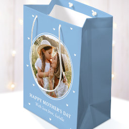 Bolsa De Regalo Mediana Personalized Mother's Day Photos Cute Blue White