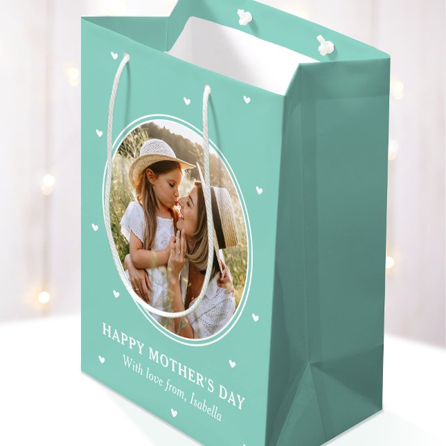 Bolsa De Regalo Mediana Personalized Mother's Day Photos Cute Mint Green (Subido por el creador)