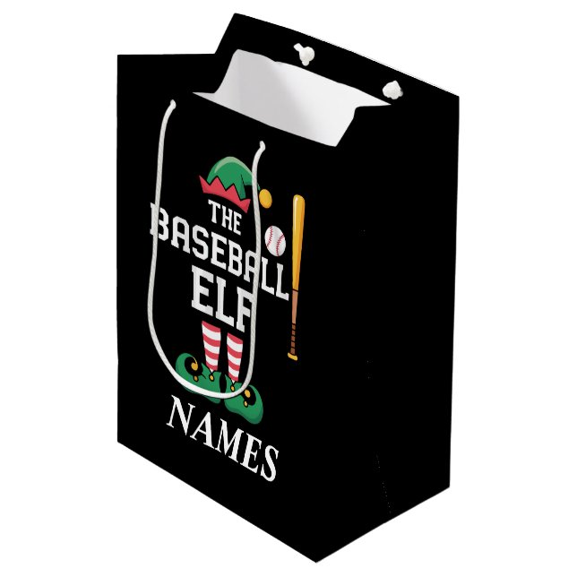 Bolsa De Regalo Mediana Personalized Name Baseball Elf Family Matching  (Angulo Anverso)