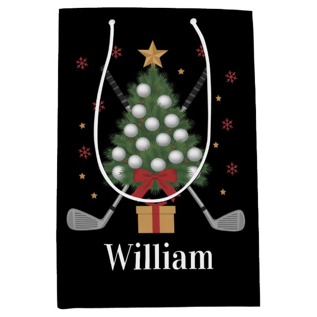 Bolsa De Regalo Mediana Personalized Name Golf Tree Equipment Christmas  (Anverso)