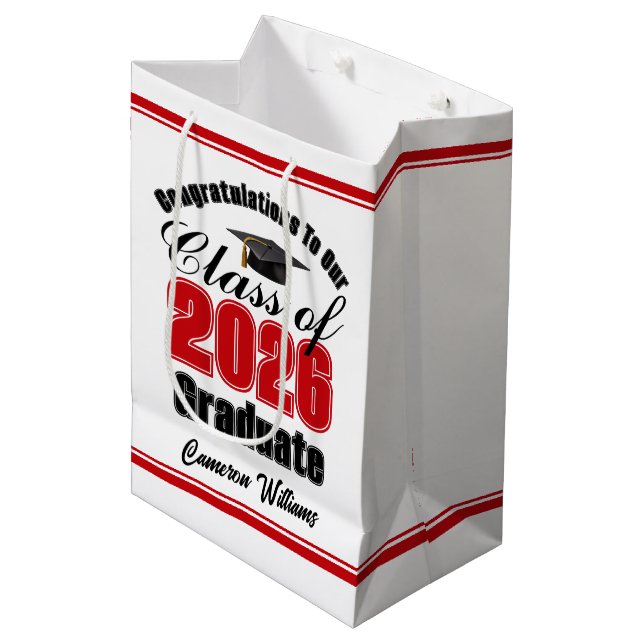 Bolsa De Regalo Mediana Personalized Red Class of 2026 Graduation (Angulo Anverso)
